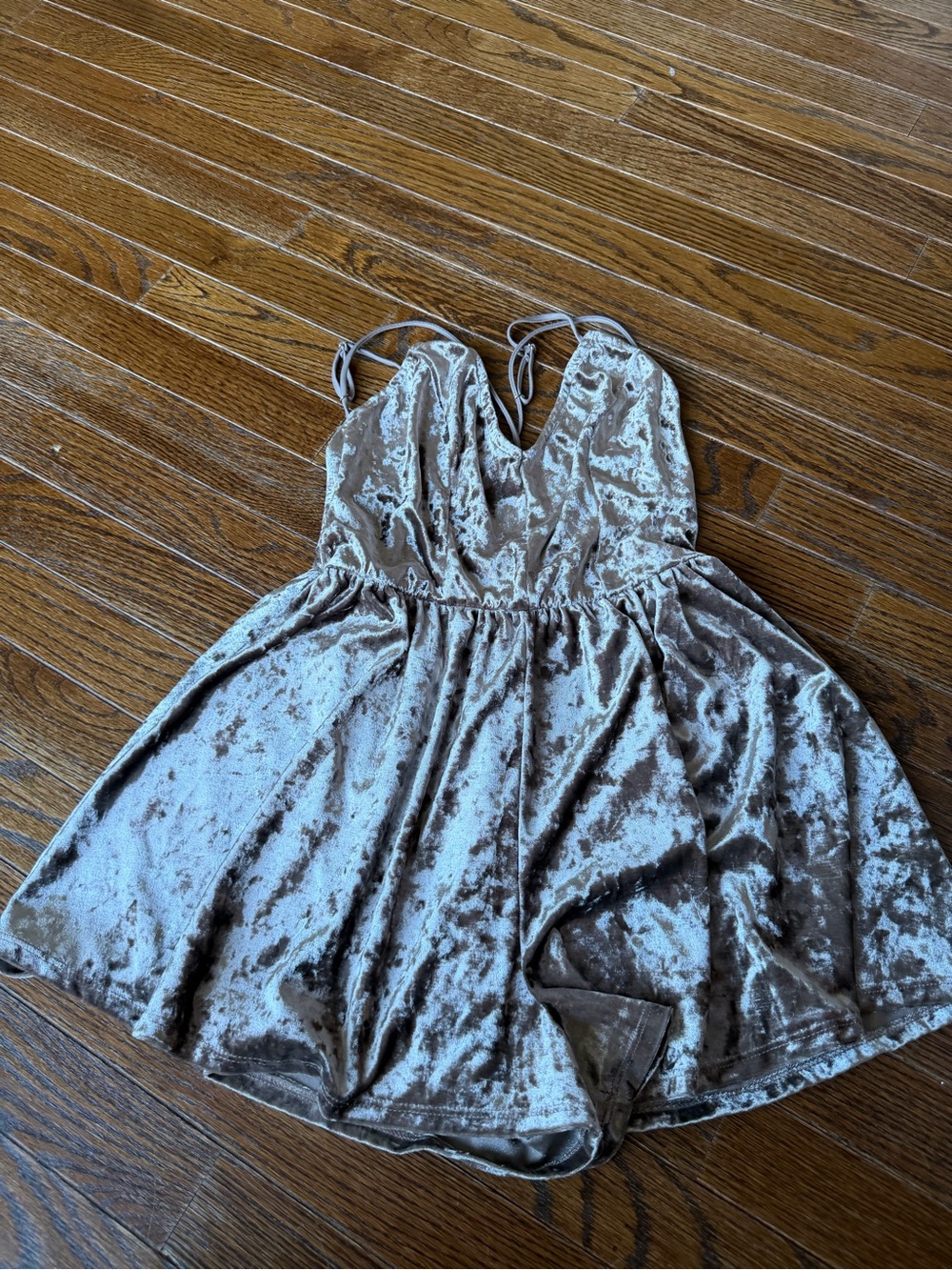 La Hearts Silver Crushed Velvet V-Neck Romper